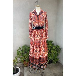 Vintage maxi polyester chiffon fall colors dress custom made size S/M